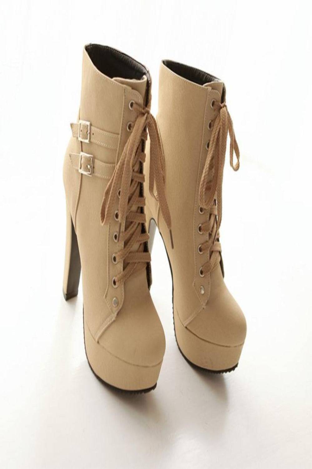 Platform Lace Up Biker Boots - Nude - TGC Boutique - Ankle Booties