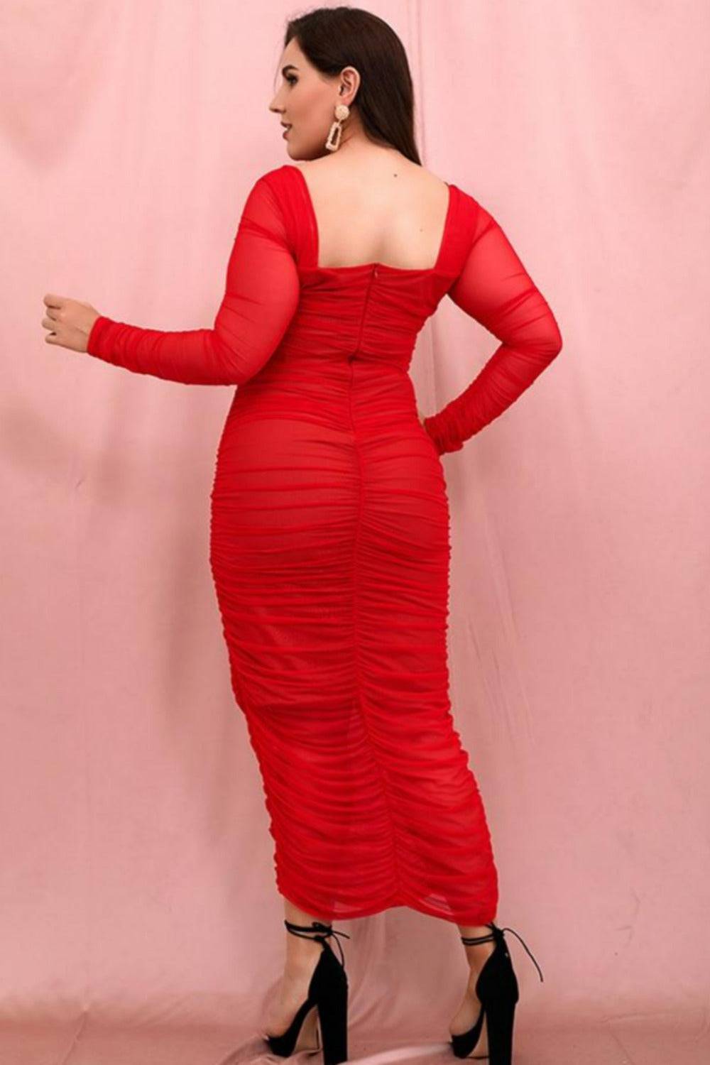 Plus Size Bodycon Midi Dress - Red - TGC Boutique - Plus Size Dress