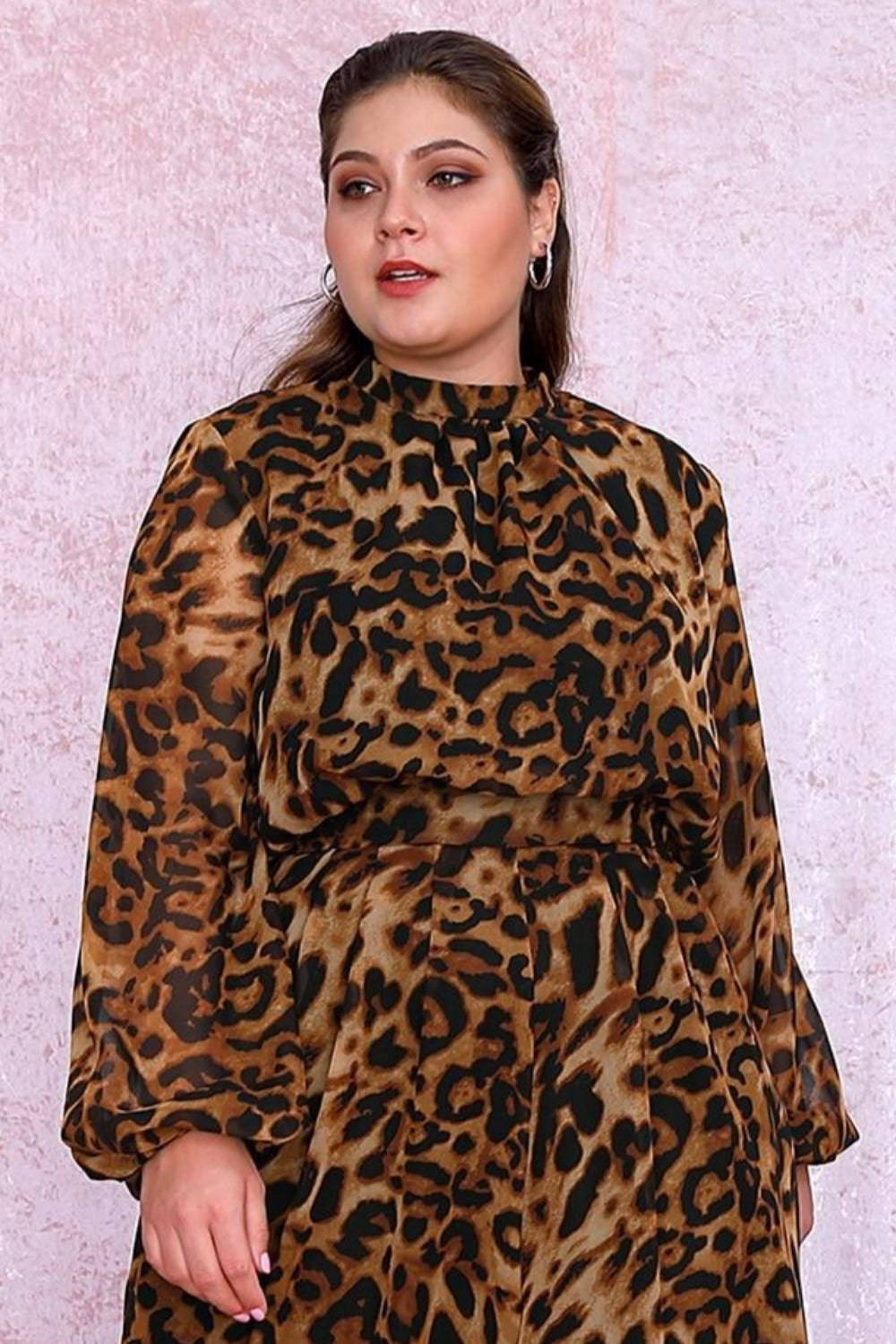 Plus Size Curvy Leopard Print Chiffon Crop Top - TGC Boutique - Tops Blouses & T Shirts