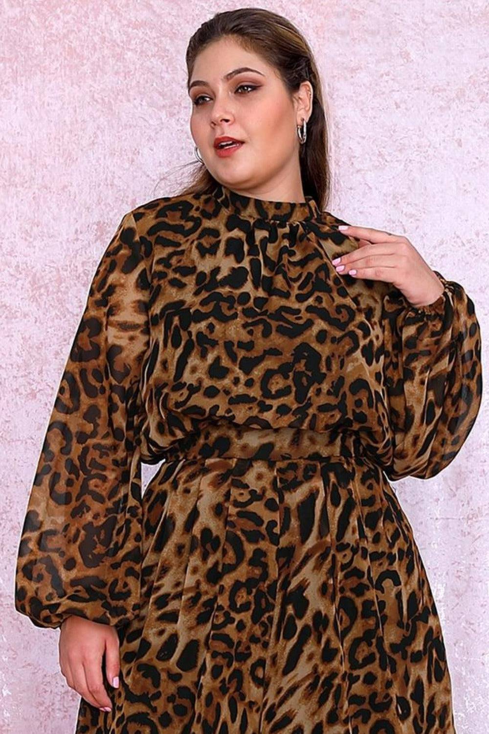 Plus Size Curvy Leopard Print Chiffon Crop Top - TGC Boutique - Tops Blouses & T Shirts