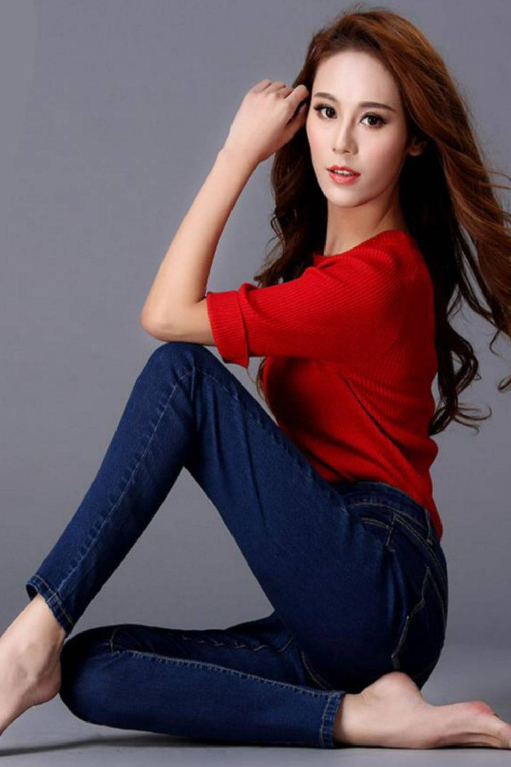 Plus Size High Waist Skinny Mom Jeans - TGC Boutique - Mom Jeans
