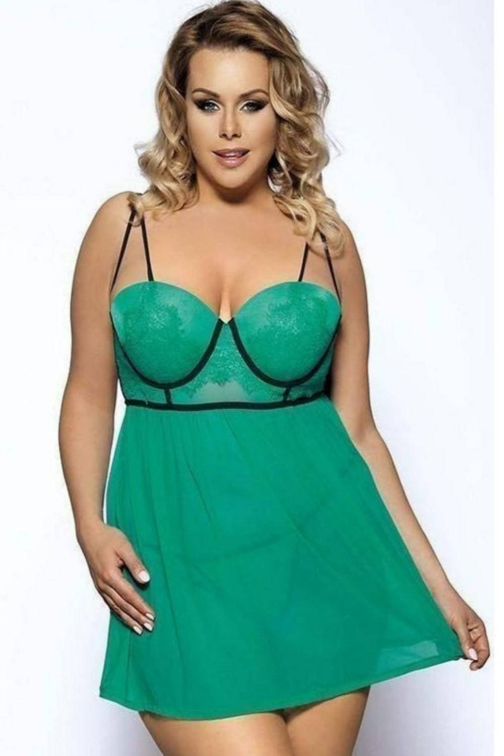 Plus Size Lace Cup Push Up Bra Babydoll Nightgown Lingerie Set - TGC Boutique - Lingerie