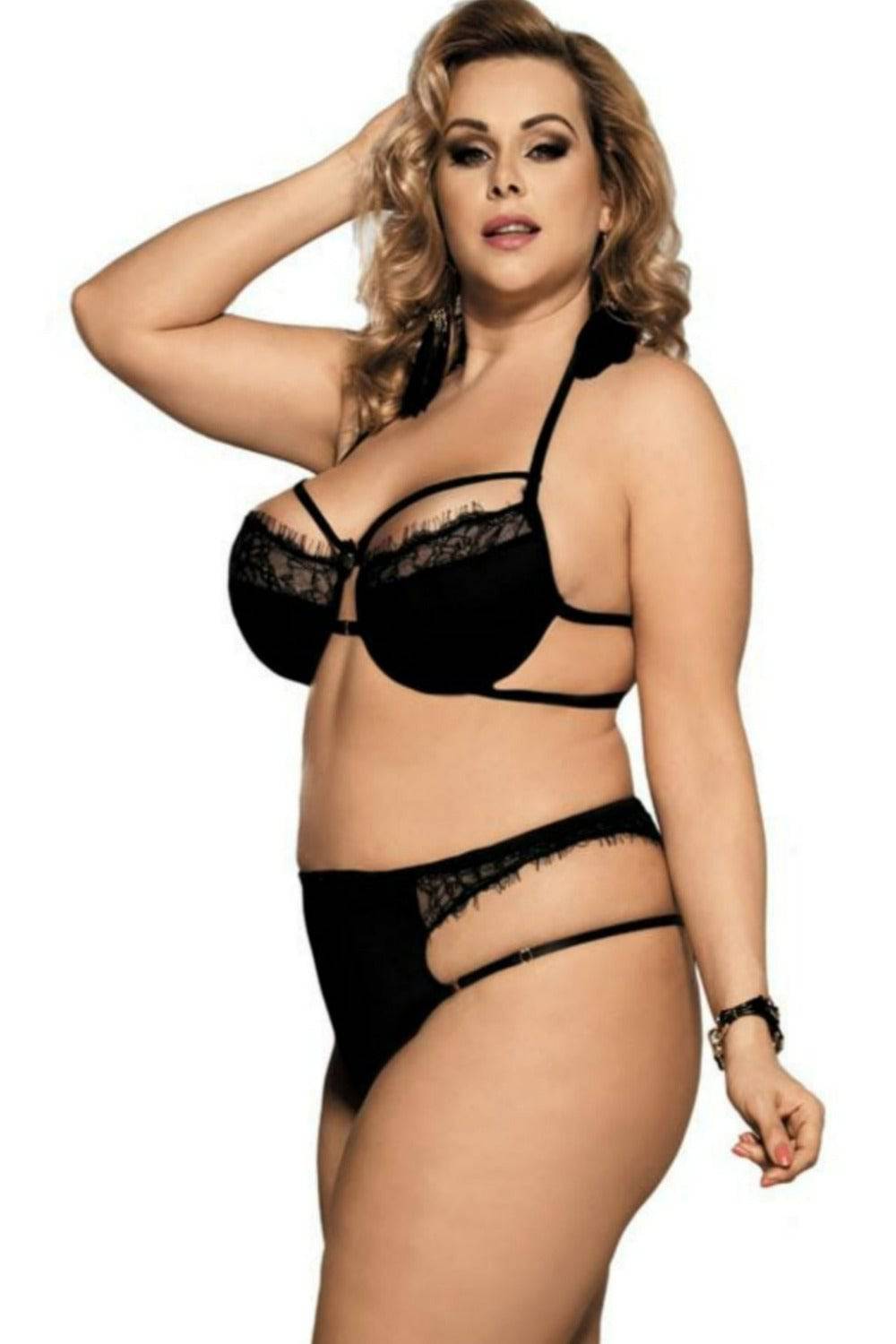 Plus Size Lace Lingerie Underwear Bra Set - Black - TGC Boutique - Black Lingerie