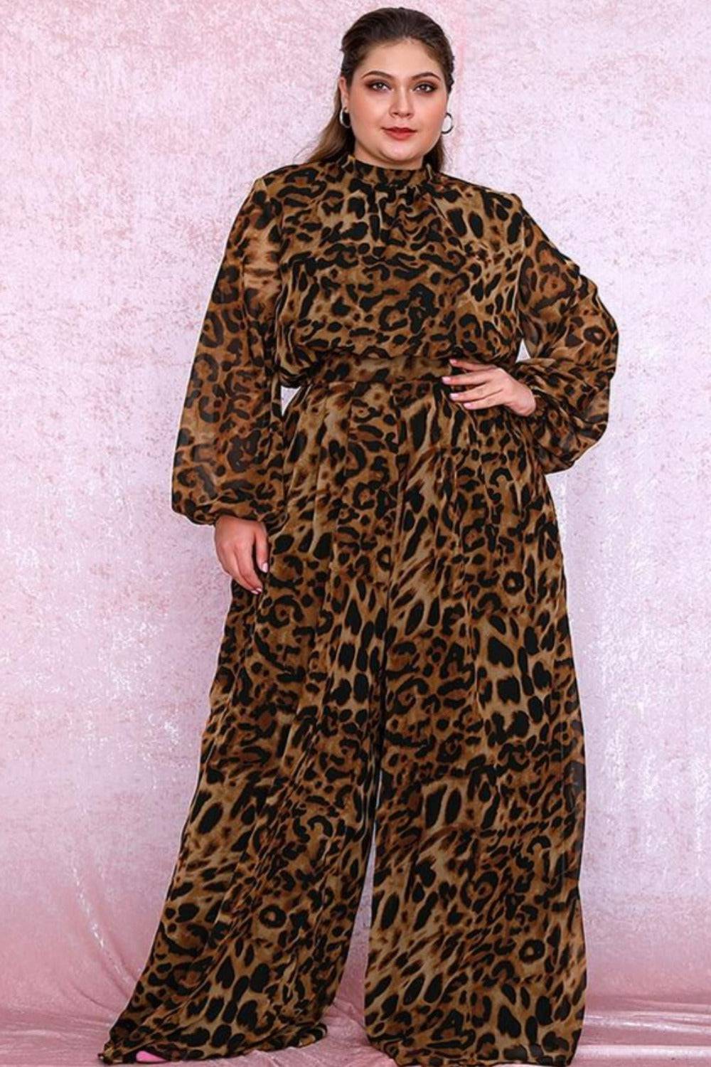 Plus Size Leopard Wide Leg Palazzo Pants - TGC Boutique - Pants