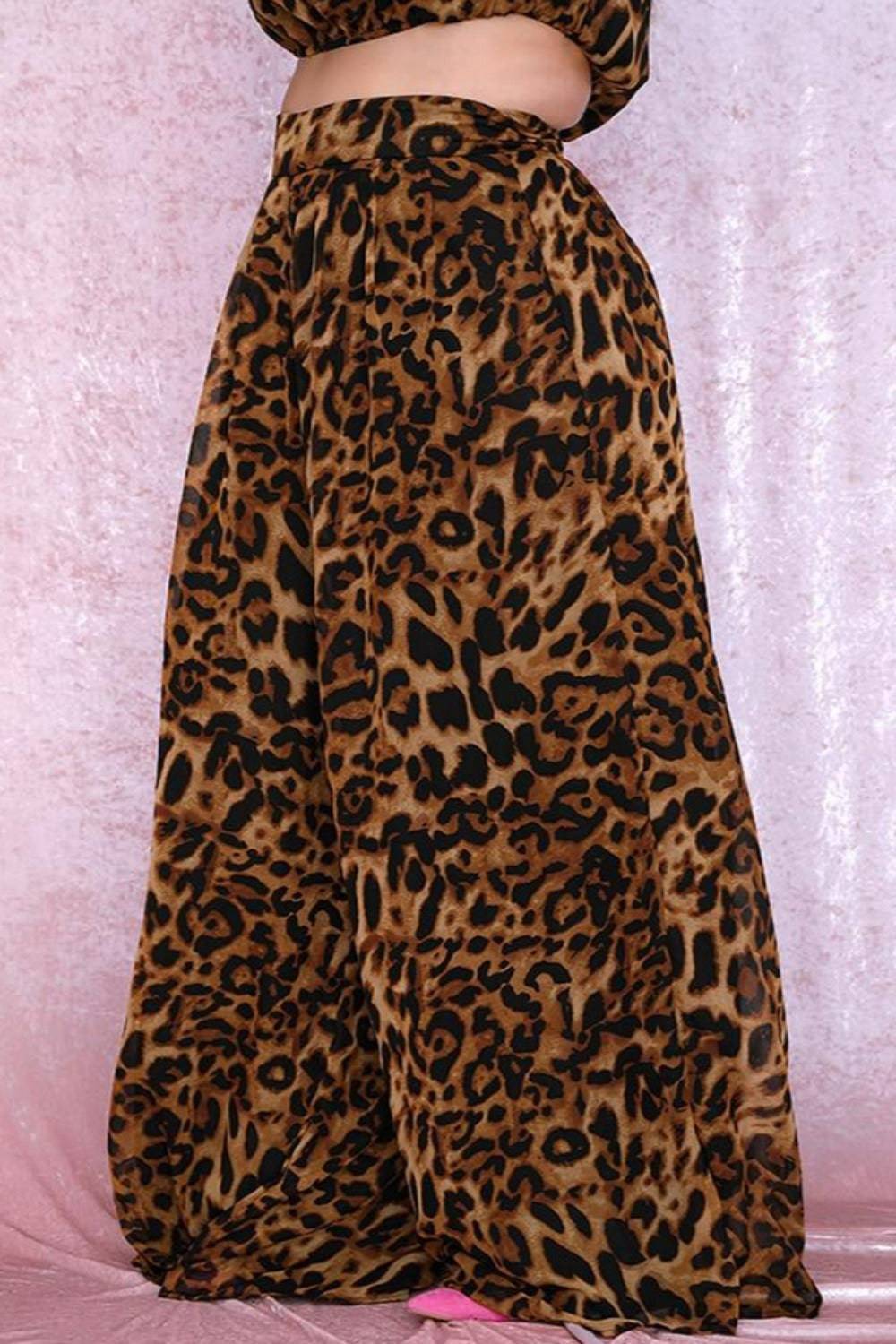 Plus Size Leopard Wide Leg Palazzo Pants - TGC Boutique - Pants
