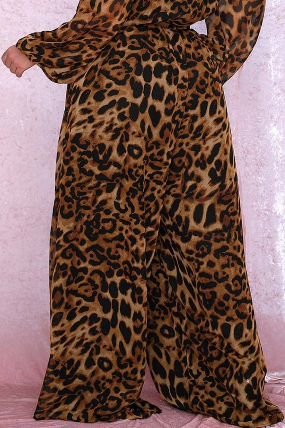 Plus Size Leopard Wide Leg Palazzo Pants - TGC Boutique - Pants