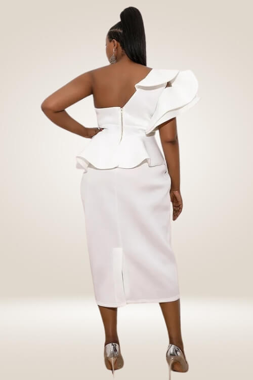 Plus Size Ruffle White Bodycon Dress - TGC Boutique - Bodycon Dress