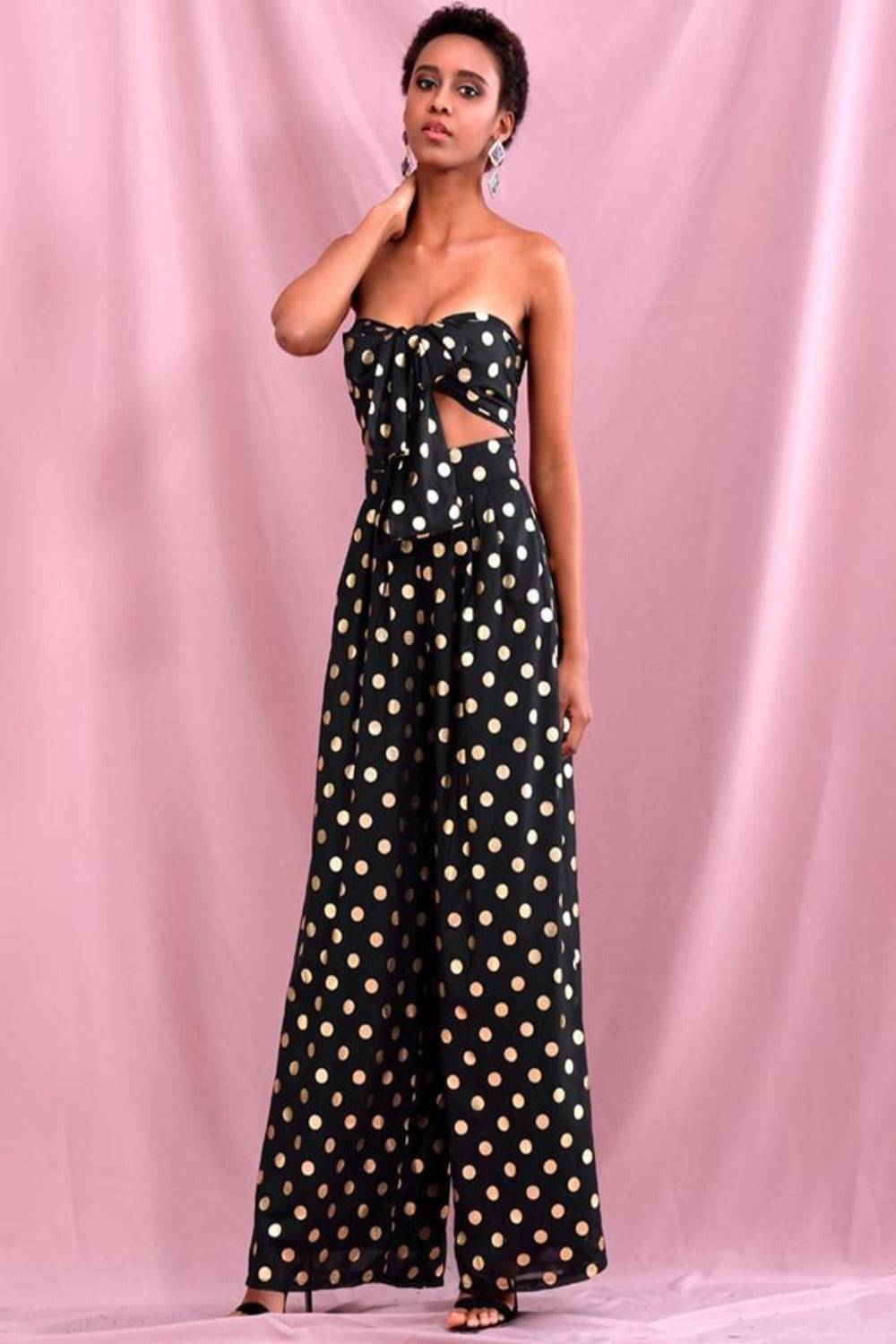 Polka Dot Chiffon High Waisted Two Piece Pants Set - TGC Boutique - 2 Piece Set