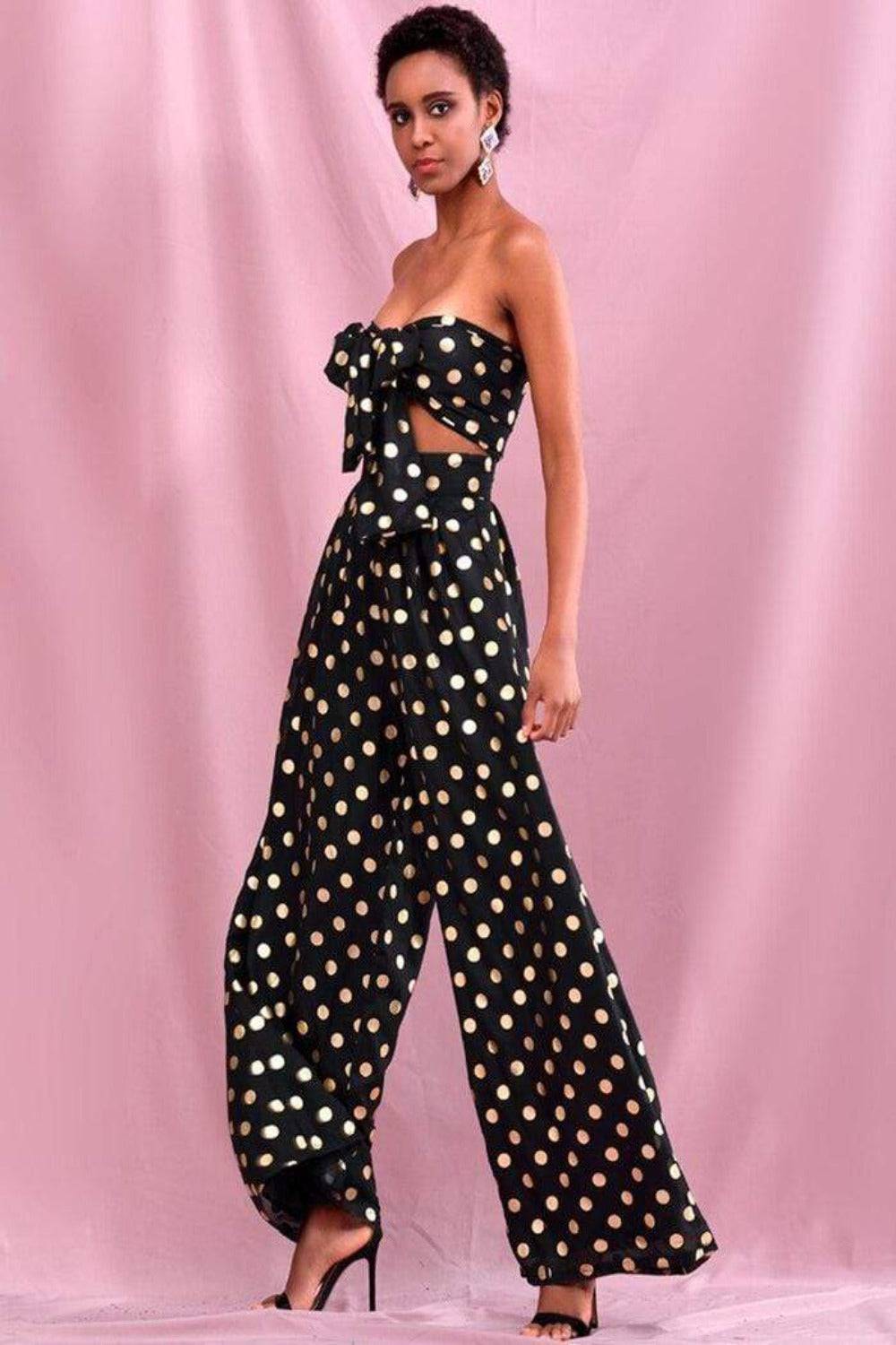 Polka Dot Chiffon High Waisted Two Piece Pants Set - TGC Boutique - 2 Piece Set