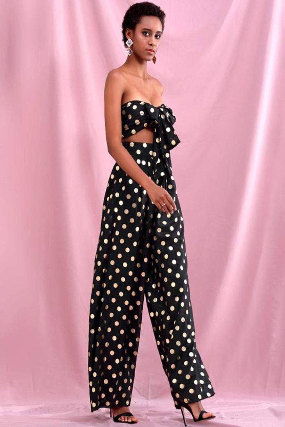 Polka Dot Chiffon High Waisted Two Piece Pants Set - TGC Boutique - 2 Piece Set