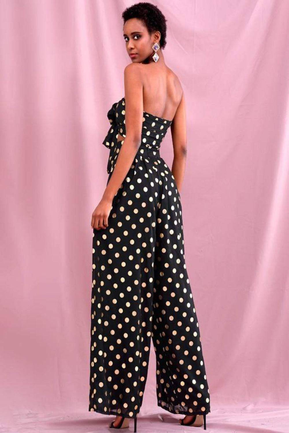 Polka Dot Chiffon High Waisted Two Piece Pants Set - TGC Boutique - 2 Piece Set