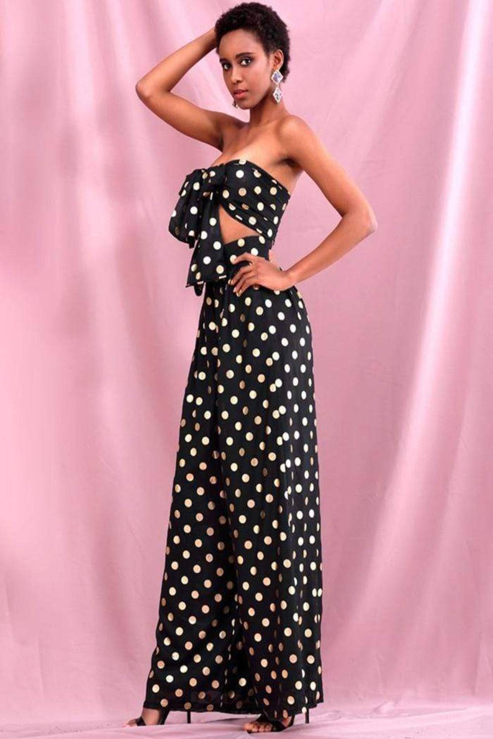 Polka Dot Chiffon High Waisted Two Piece Pants Set - TGC Boutique - 2 Piece Set