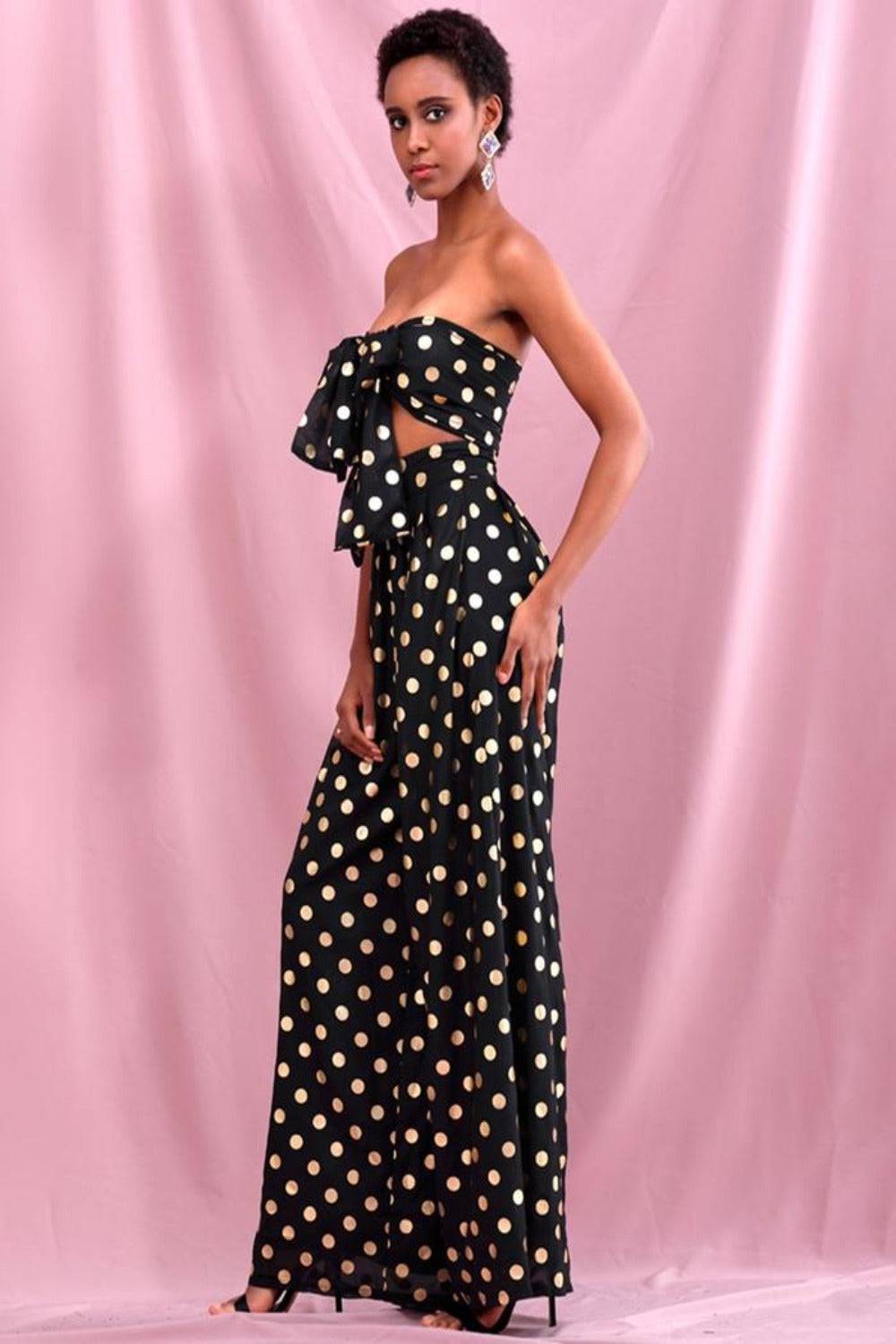 Polka Dot Chiffon High Waisted Two Piece Pants Set - TGC Boutique - 2 Piece Set