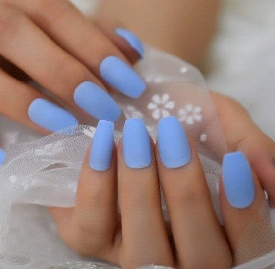 Press On Nails Baby Blue Matte Coffin Nail Kit - TGC Boutique - Press On Nails