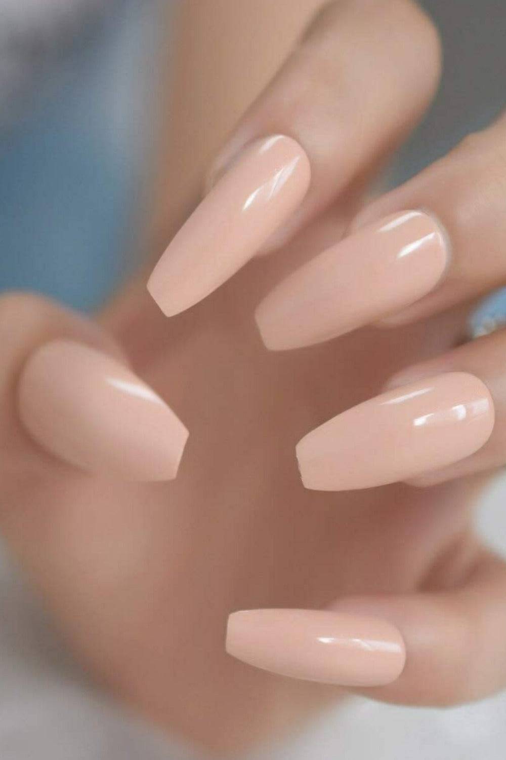 Press On Nails Beige Glossy Coffin Nail Kit - TGC Boutique - Press On Nails