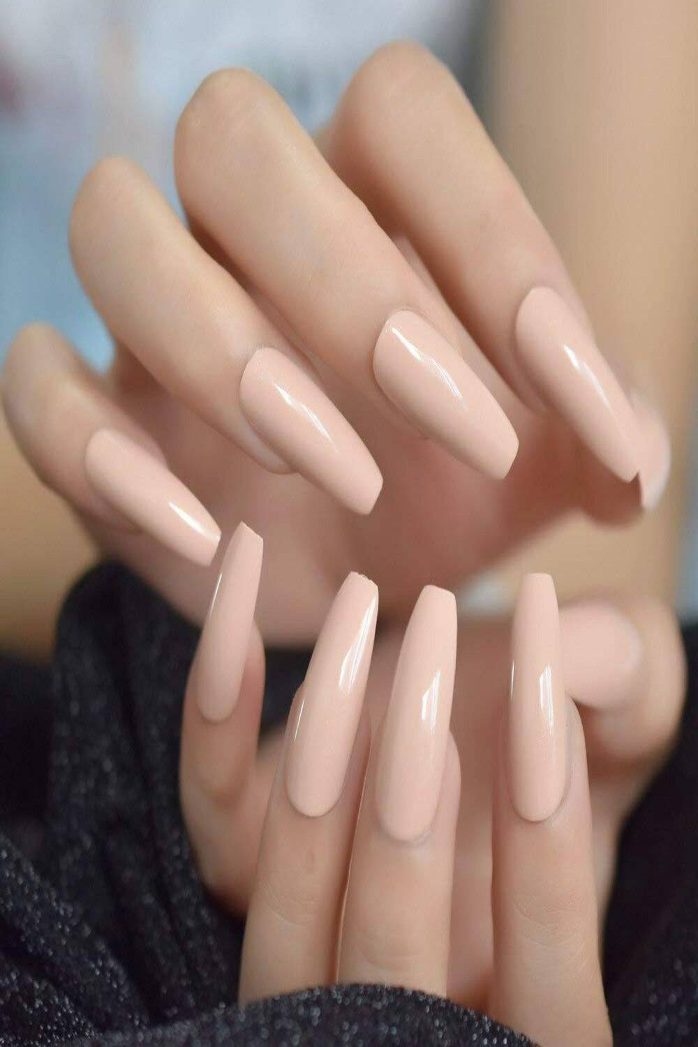 Press On Nails Beige Glossy Coffin Nail Kit - TGC Boutique - Press On Nails
