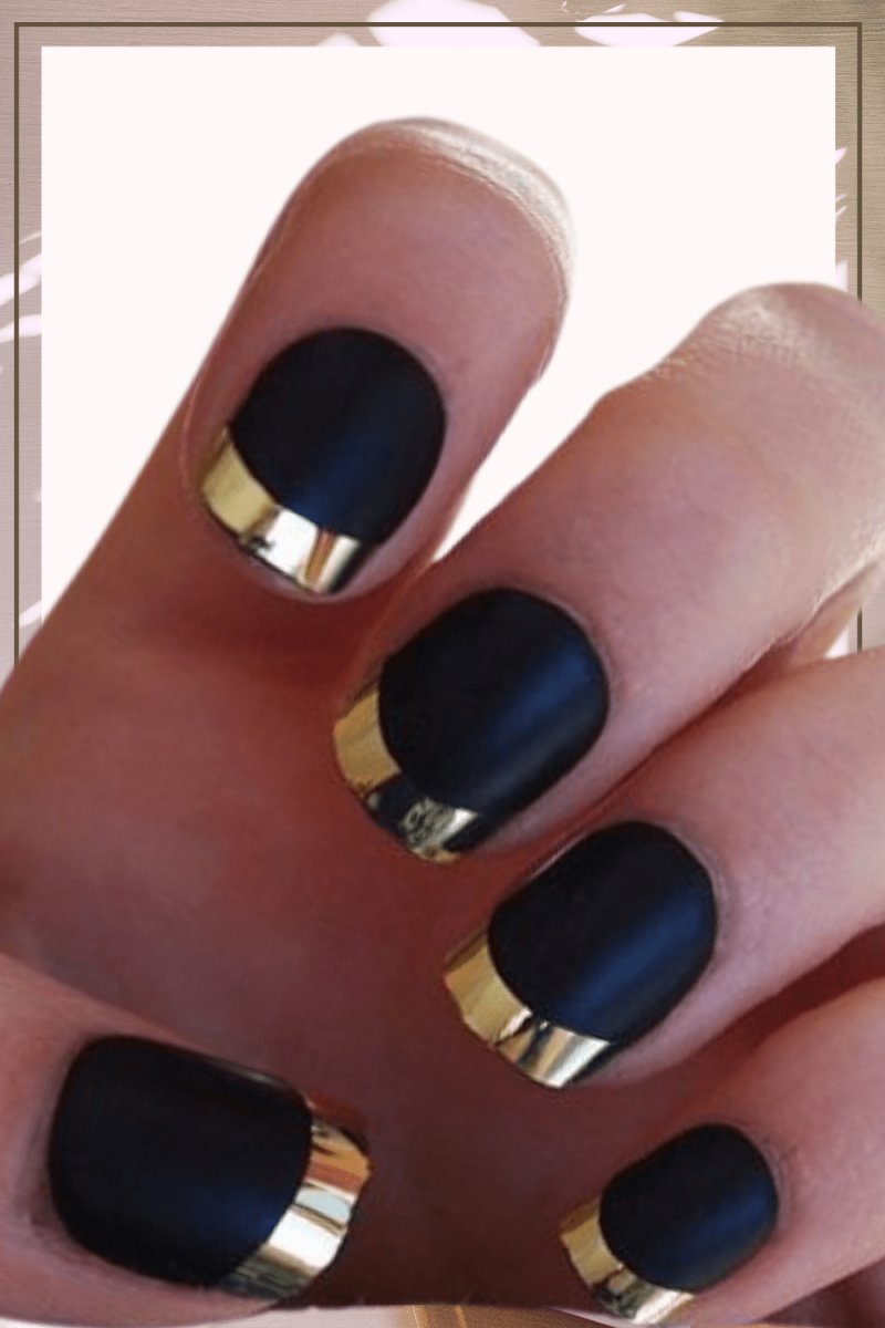 Press On Nails Black And Gold French Matte Round Nail Kit - TGC Boutique - Press On Nails