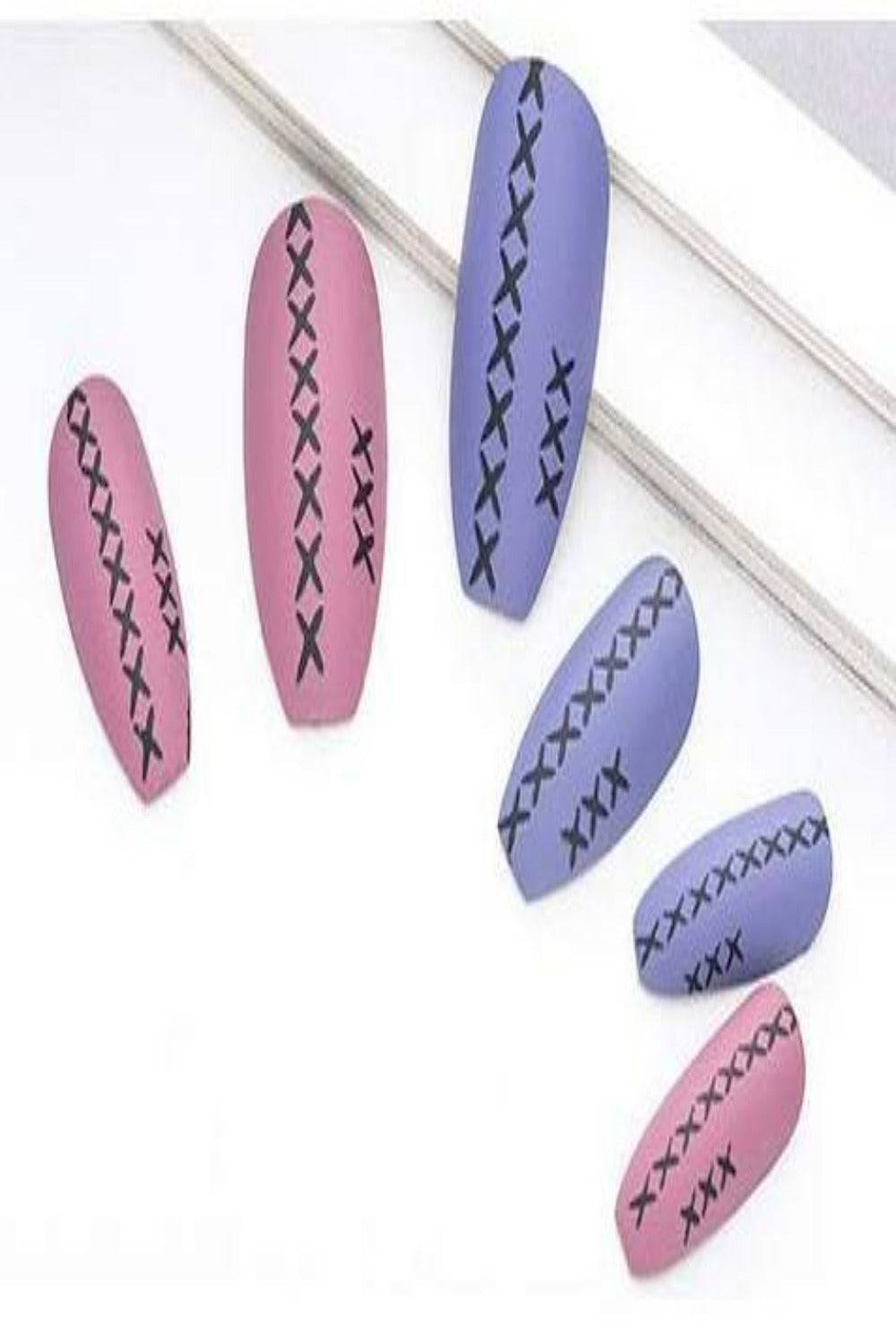 Press On Nails Black And Purple Matte Coffin Nail Kit - TGC Boutique - Press On Nails