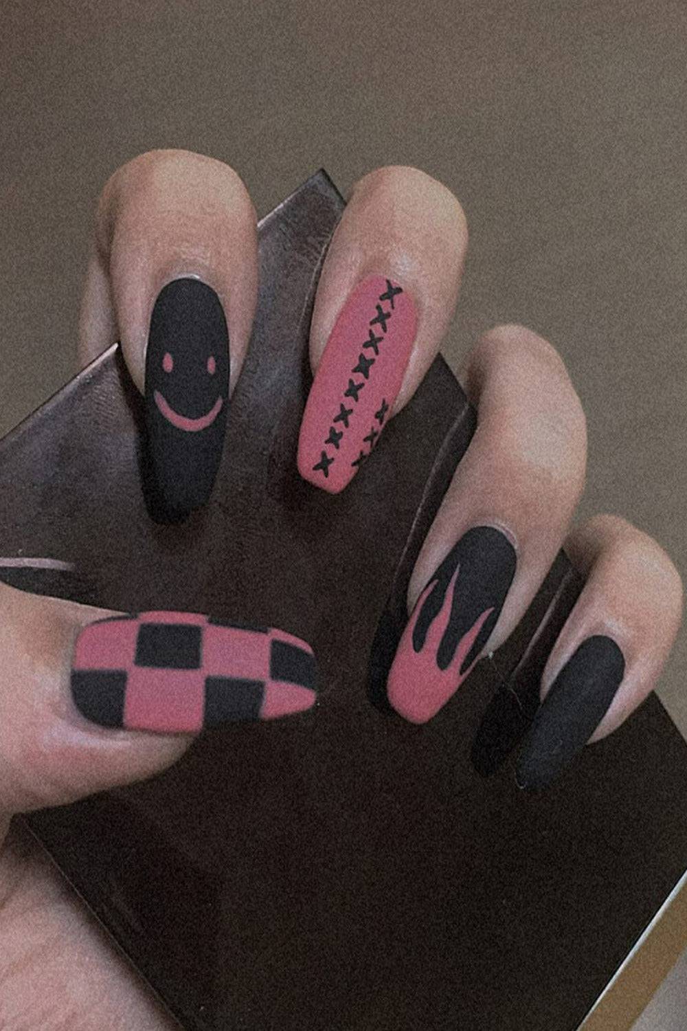 Press On Nails Black And Purple Matte Coffin Nail Kit - TGC Boutique - Press On Nails
