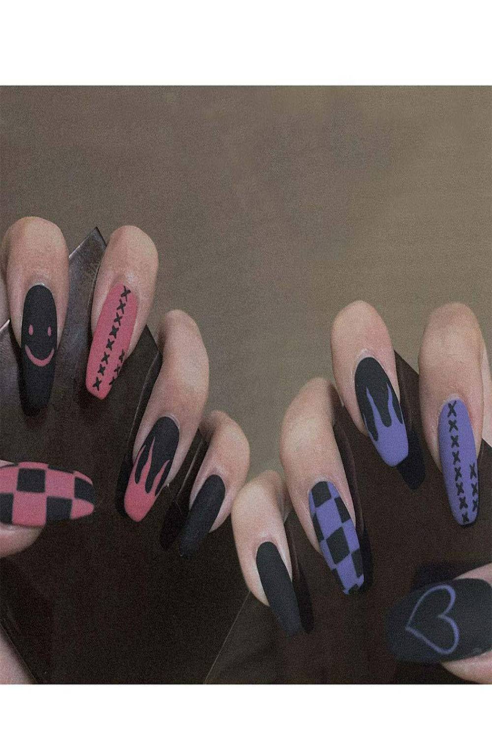 Press On Nails Black And Purple Matte Coffin Nail Kit - TGC Boutique - Press On Nails