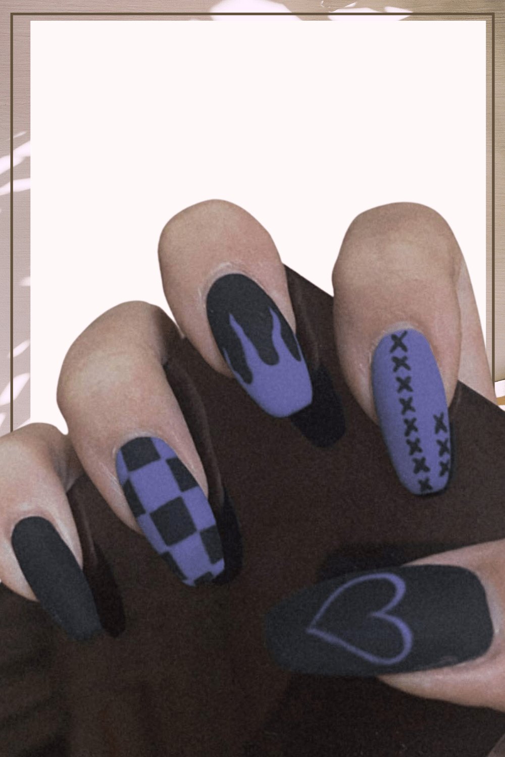 Press On Nails Black And Purple Matte Coffin Nail Kit - TGC Boutique - Press On Nails