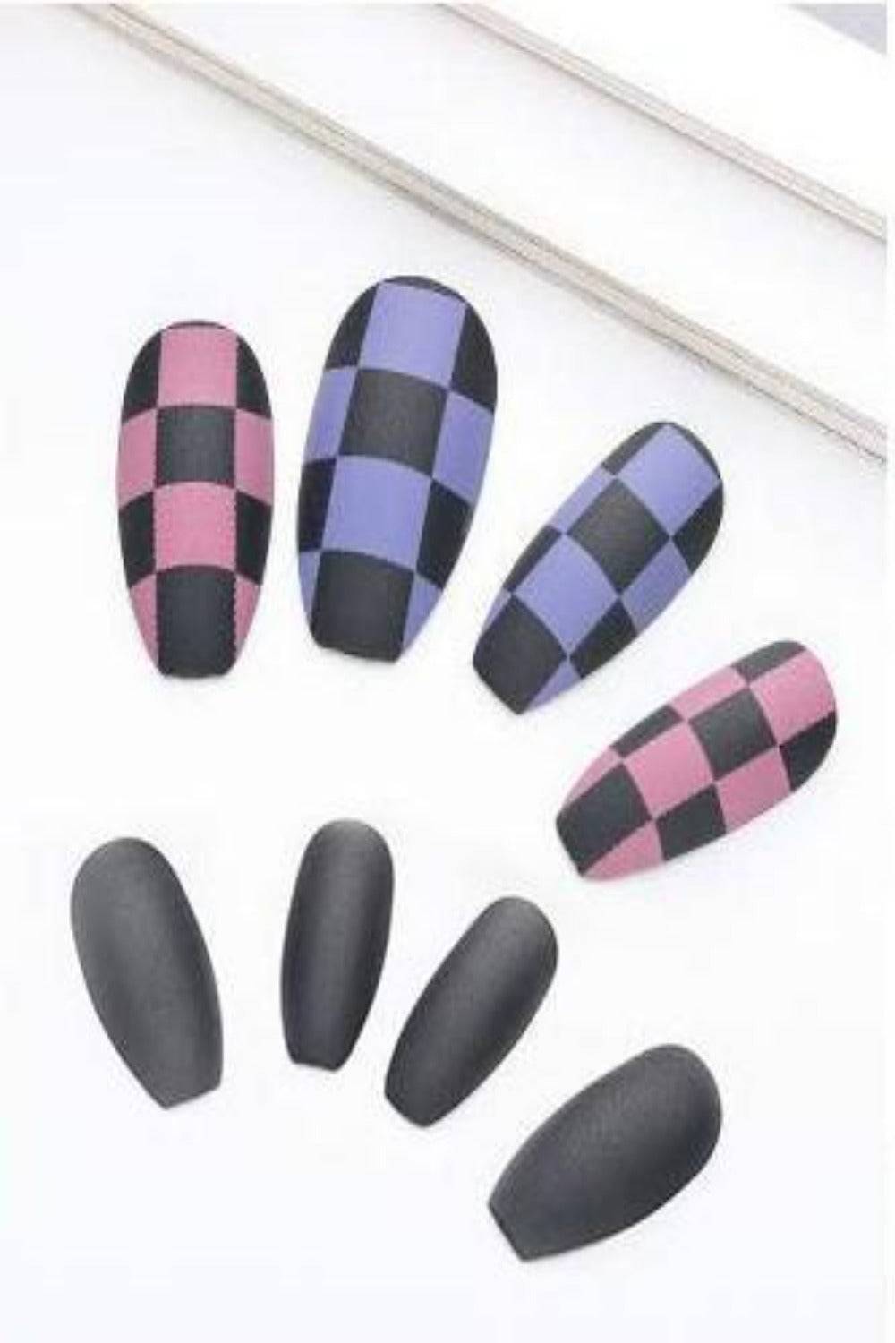 Press On Nails Black And Purple Matte Coffin Nail Kit - TGC Boutique - Press On Nails