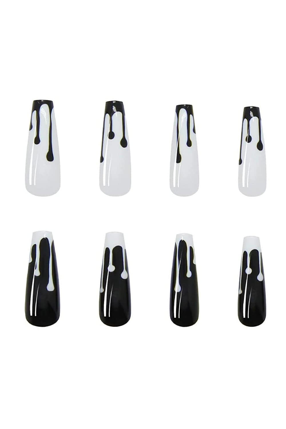 Press On Nails Black And White Coffin Drip Nail Kit - TGC Boutique - Press On Nails