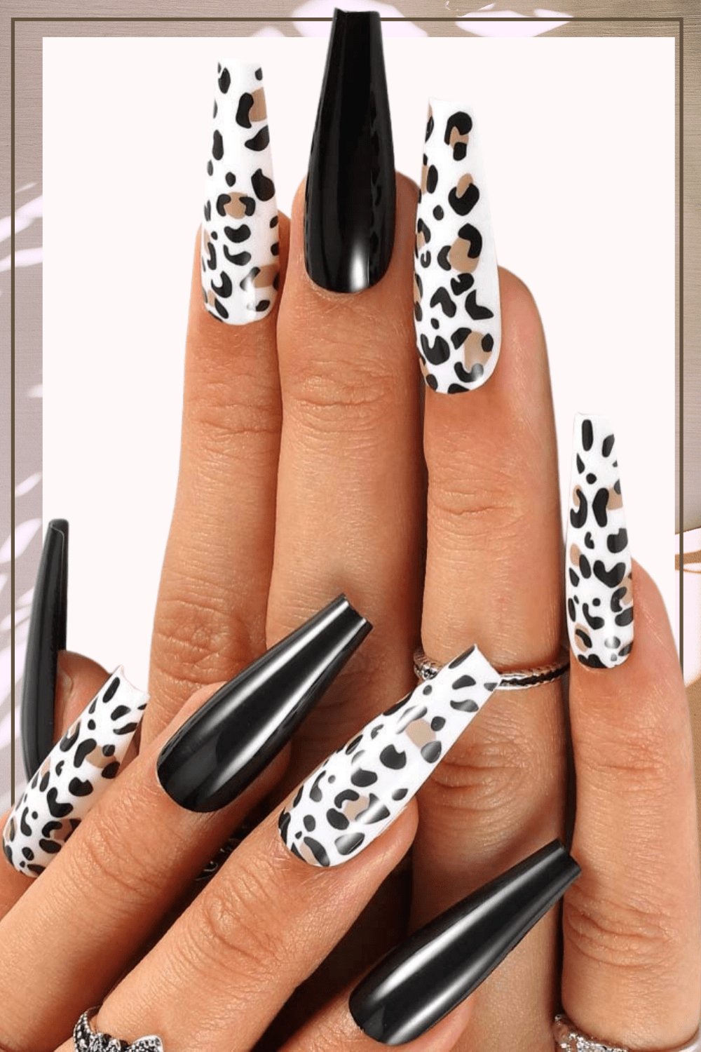 Press On Nails Black Cow Print Glossy Coffin Leopard Nail Kit - TGC Boutique - Press On Nails