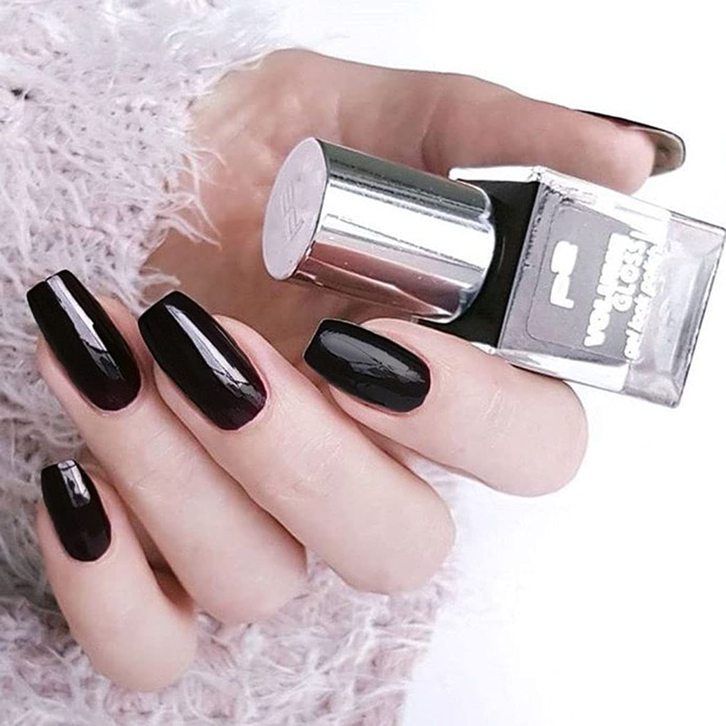 Press On Nails Black Glossy Ballerina Coffin Nail Kit - TGC Boutique - Press On Nails