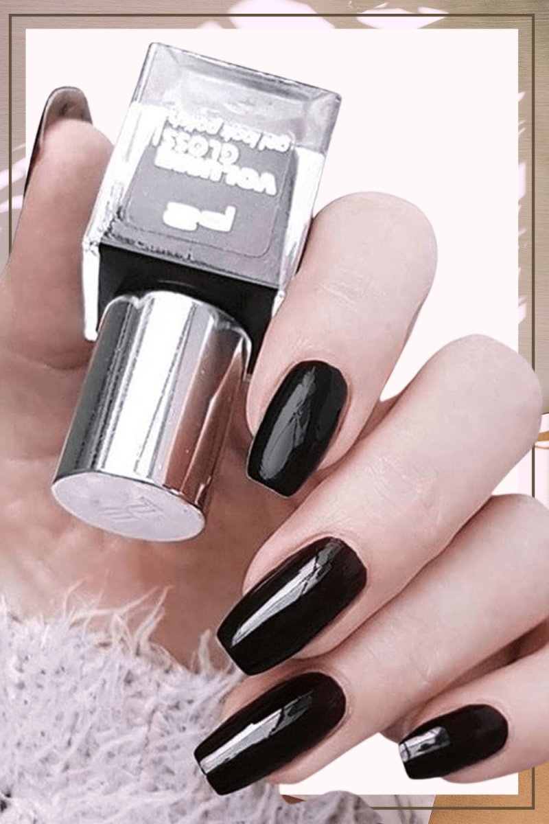 Press On Nails Black Glossy Ballerina Coffin Nail Kit - TGC Boutique - Press On Nails