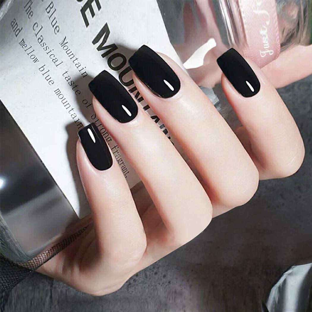 Press On Nails Black Glossy Coffin Nail Kit - TGC Boutique - Press On Nails