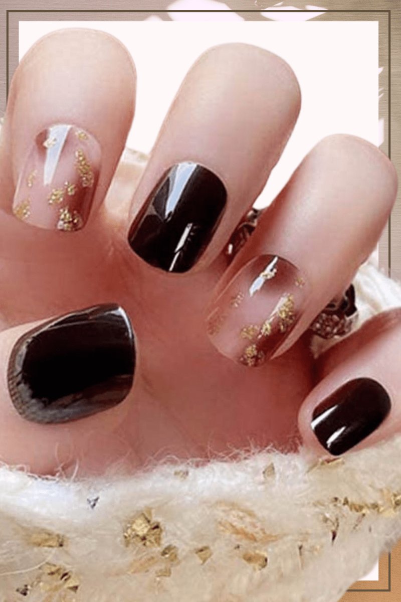 Press On Nails Black Glossy Red Square Gold Nail Kit - TGC Boutique - Press On Nails