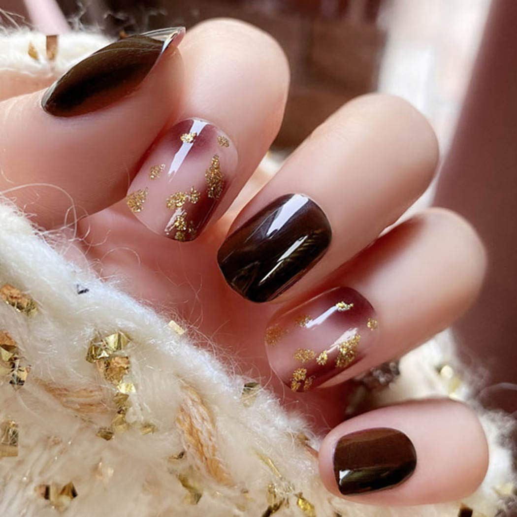Press On Nails Black Glossy Red Square Gold Nail Kit - TGC Boutique - Press On Nails