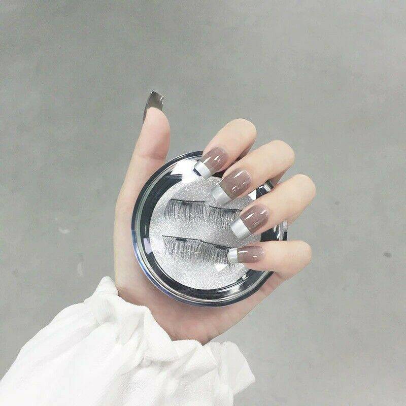 Press On Nails Black Glossy Silver French Square Nail Kit - TGC Boutique - Press On Nails