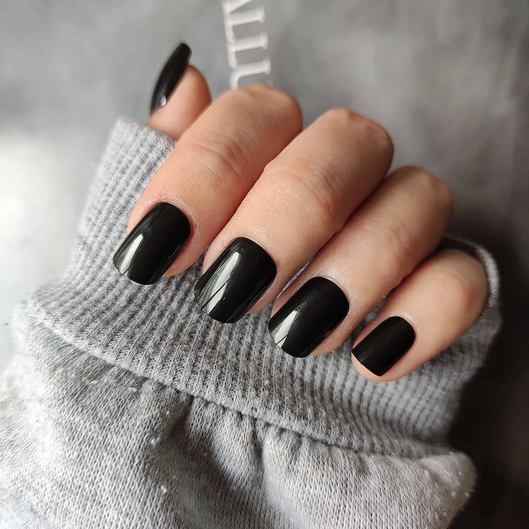 Press On Nails Black Glossy Square Nail Kit - TGC Boutique - Press On Nails