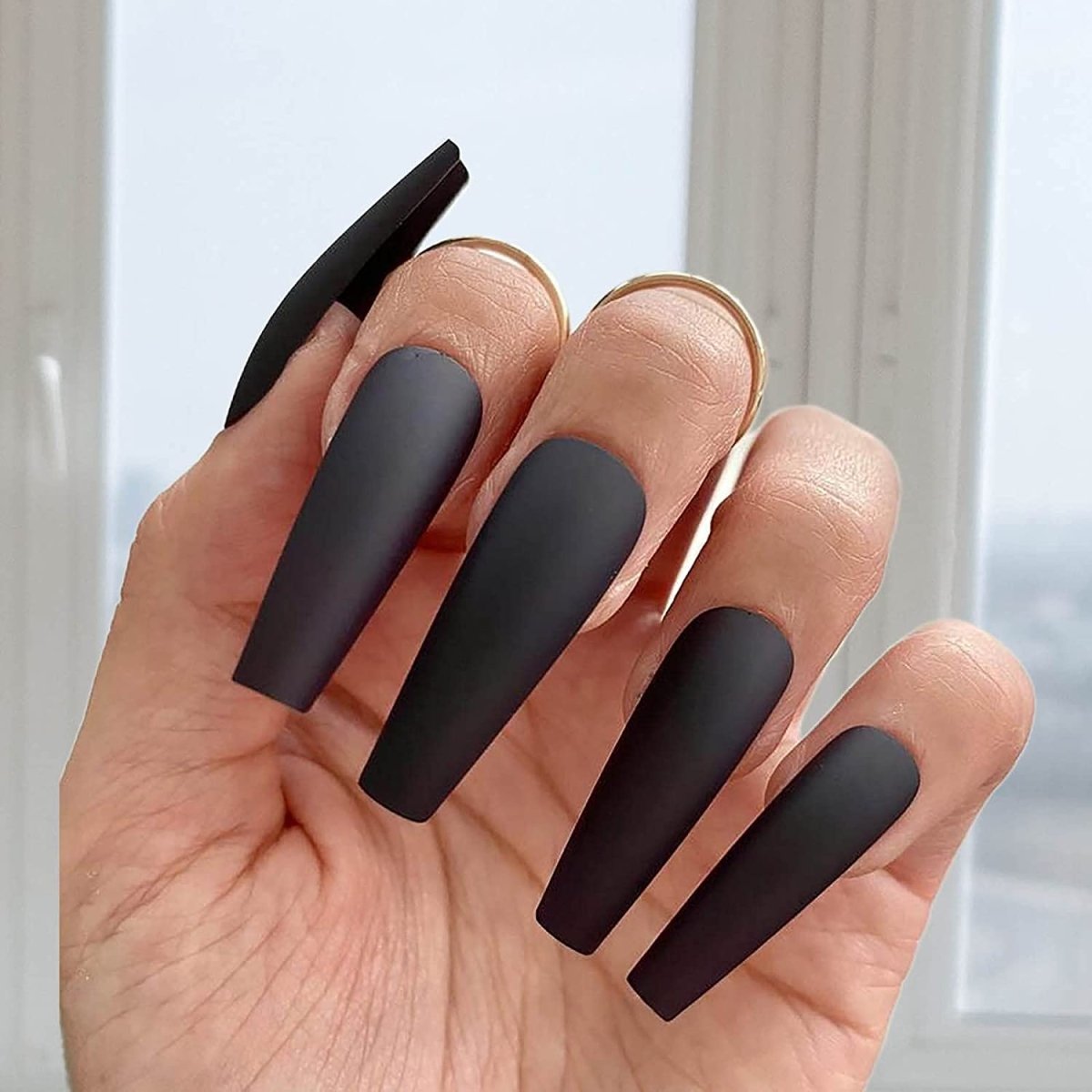 Press On Nails Black Matte Coffin Nail Kit - TGC Boutique - Press On Nails