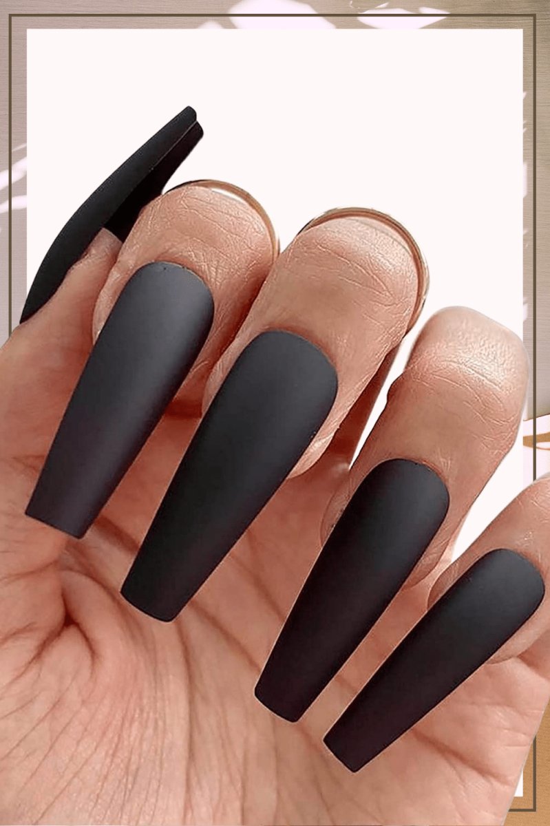 Press On Nails Black Matte Coffin Nail Kit - TGC Boutique - Press On Nails