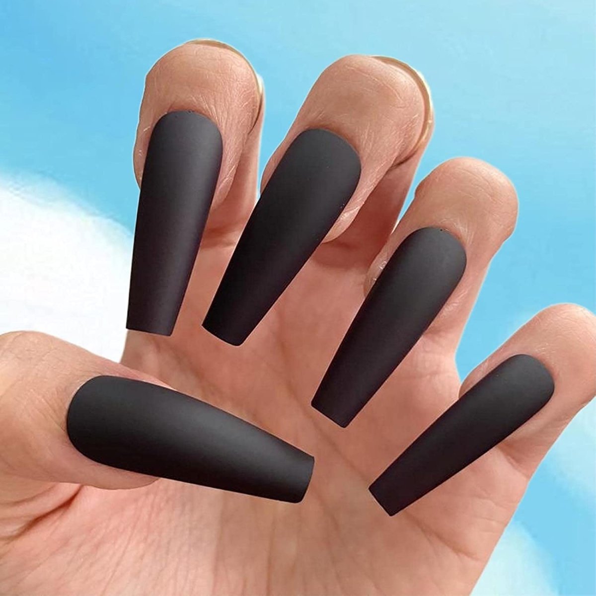 Press On Nails Black Matte Coffin Nail Kit - TGC Boutique - Press On Nails