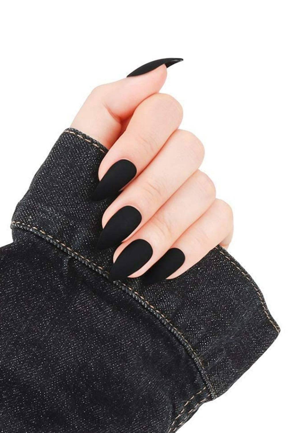 Press On Nails Black Matte Medium Stiletto Nail Kit - TGC Boutique - Press On Nails