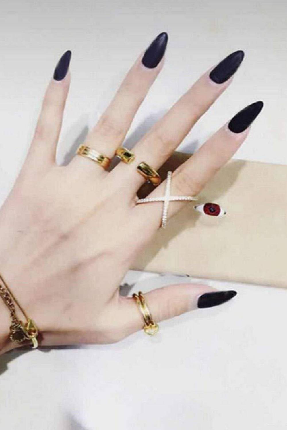 Press On Nails Black Matte Medium Stiletto Nail Kit - TGC Boutique - Press On Nails