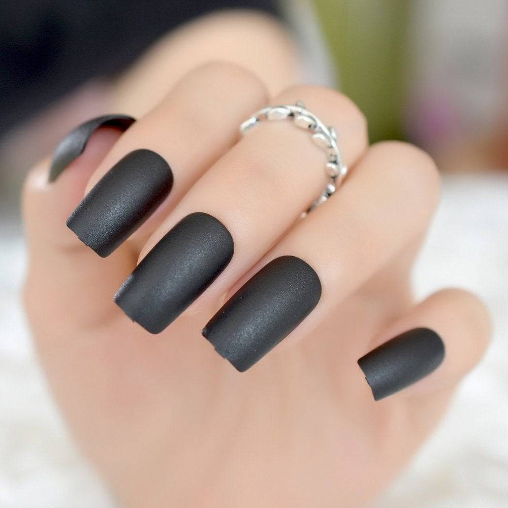 Press On Nails Black Matte Square Nail Kit - TGC Boutique - Press On Nails