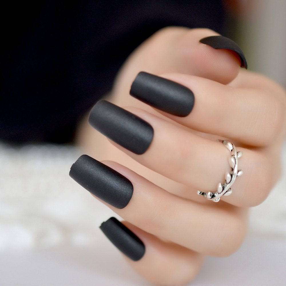 Press On Nails Black Matte Square Nail Kit - TGC Boutique - Press On Nails