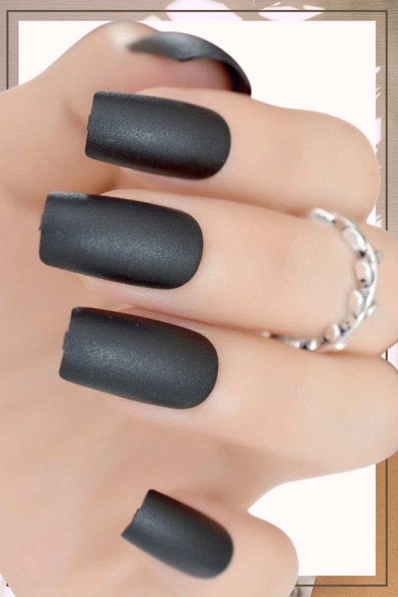 Press On Nails Black Matte Square Nail Kit - TGC Boutique - Press On Nails