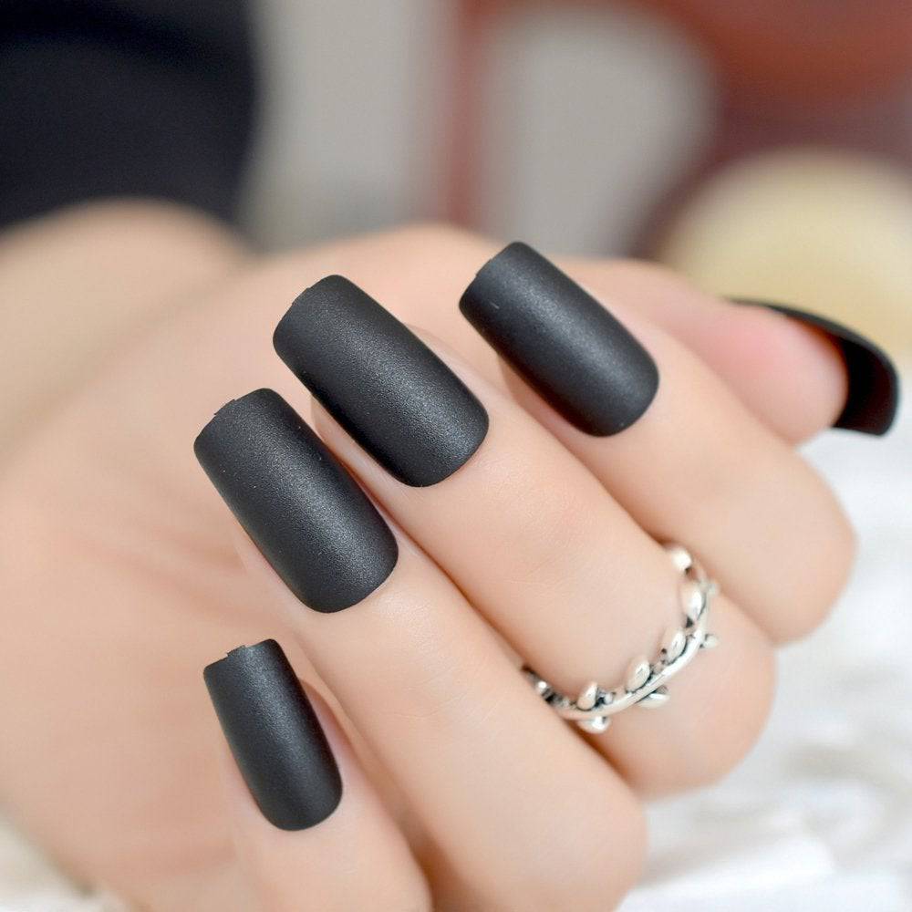 Press On Nails Black Matte Square Nail Kit - TGC Boutique - Press On Nails
