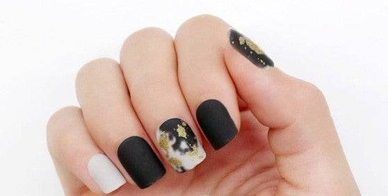 Press On Nails Black Matte White Square Gold Nail Kit - TGC Boutique - Press On Nails