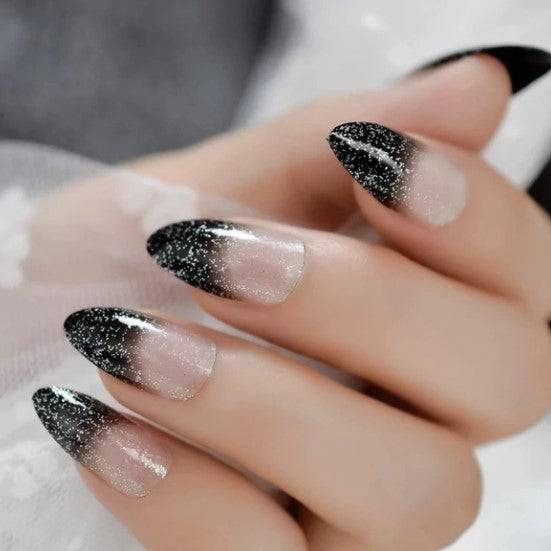 Press On Nails Black Ombre French Glossy Almond Nail Kit - TGC Boutique - Press On Nails