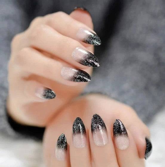 Press On Nails Black Ombre French Glossy Almond Nail Kit - TGC Boutique - Press On Nails