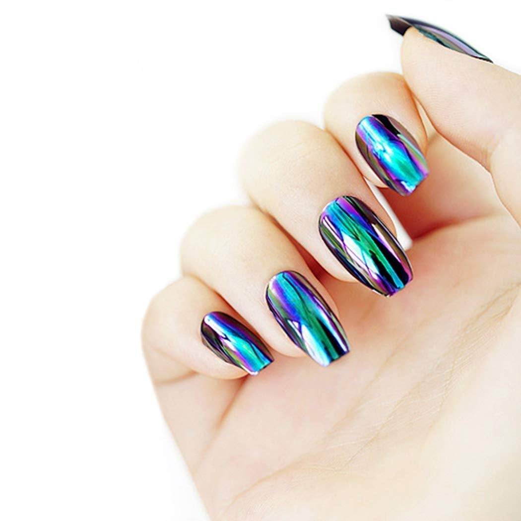 Press On Nails Blue Chrome Glossy Coffin Nail Kit - TGC Boutique - Press On Nails