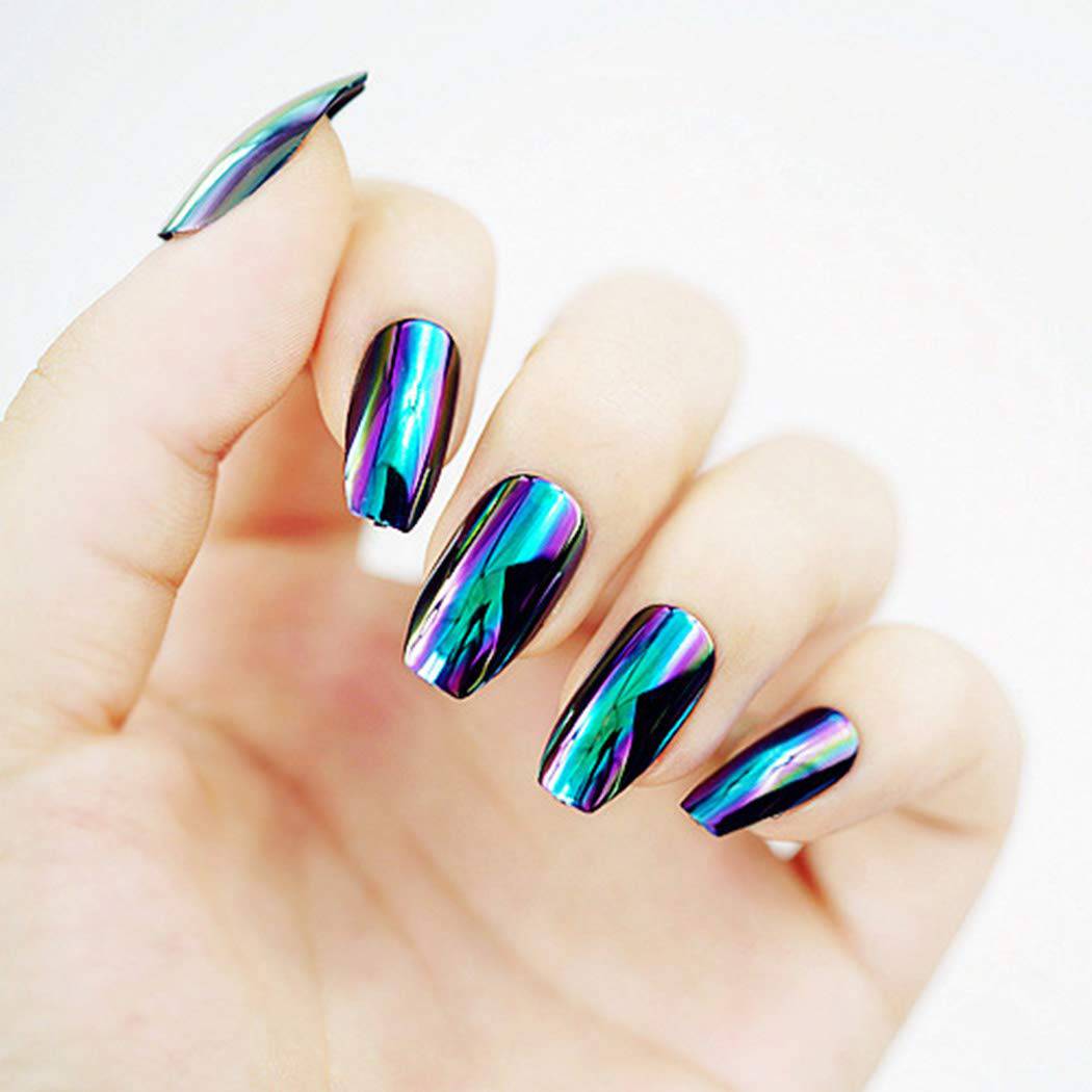 Press On Nails Blue Chrome Glossy Coffin Nail Kit - TGC Boutique - Press On Nails
