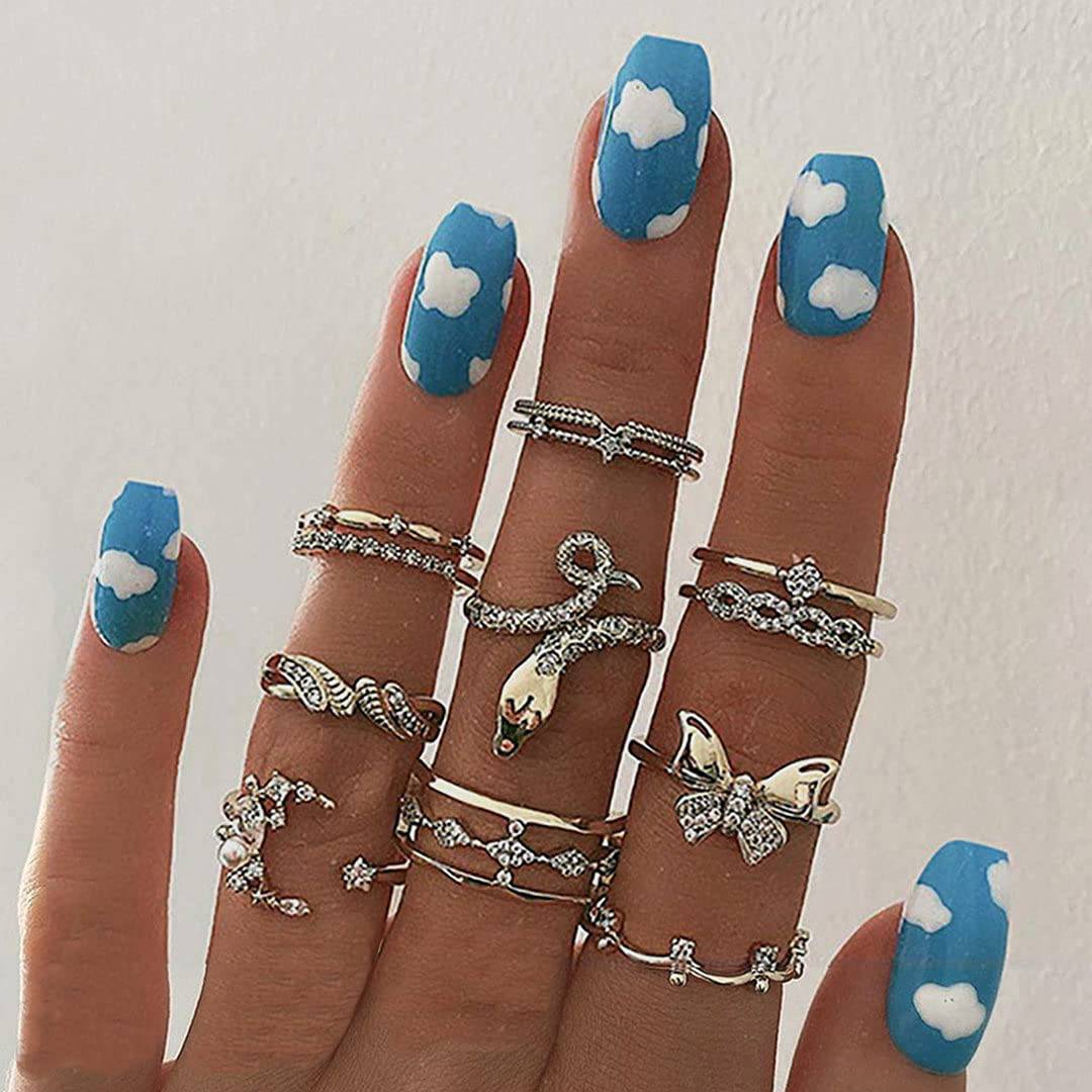 Press On Nails Blue Glossy Short Coffin Cloud Nail Kit - TGC Boutique - Press On Nails
